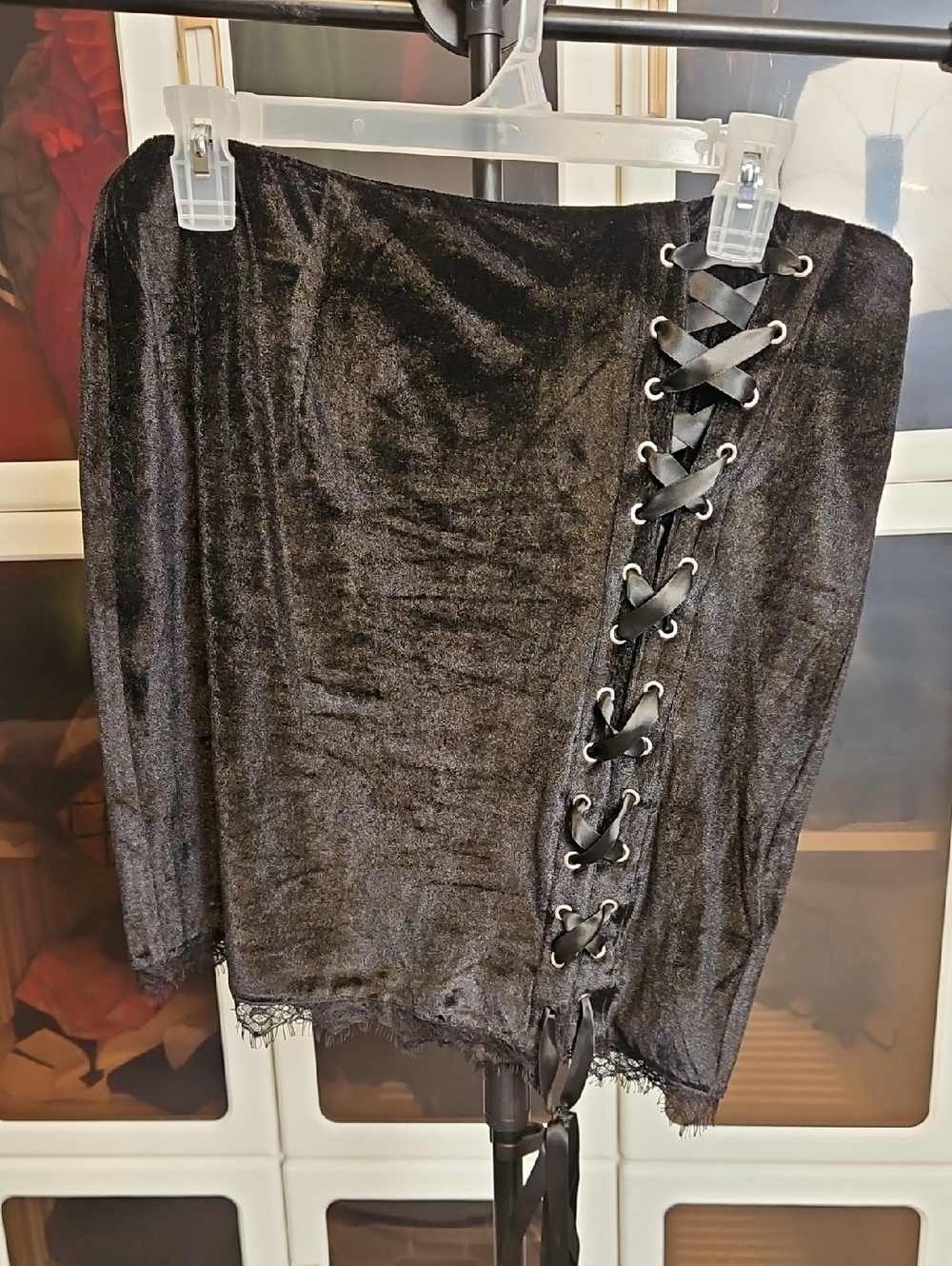 Black Velvet Lace-Up Mini Skirt
